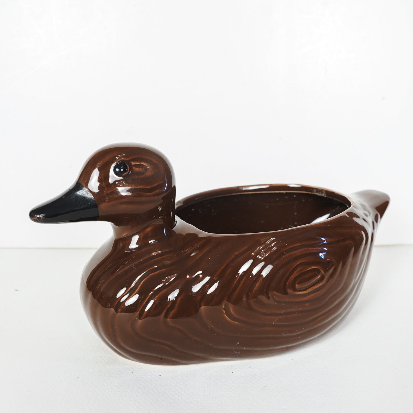 Vintage Giftware Co. Nancy Pew Glossy Brown Ceramic Duck Planter Taiwan