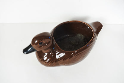 Vintage Giftware Co. Nancy Pew Glossy Brown Ceramic Duck Planter Taiwan