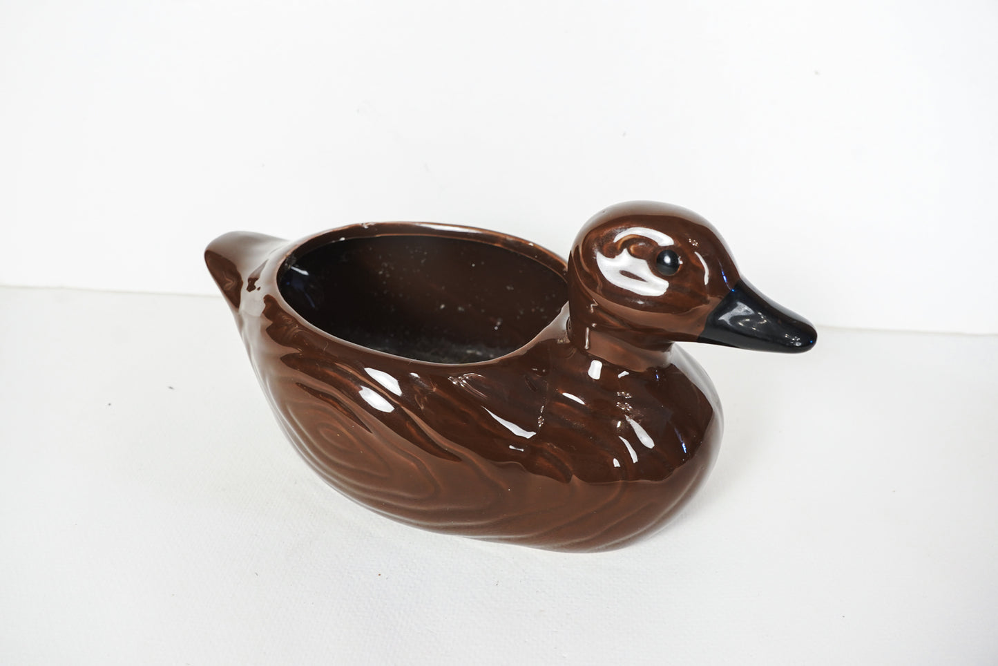 Vintage Giftware Co. Nancy Pew Glossy Brown Ceramic Duck Planter Taiwan