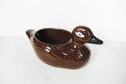 Vintage Giftware Co. Nancy Pew Glossy Brown Ceramic Duck Planter Taiwan