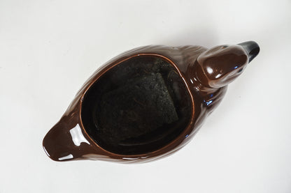 Vintage Giftware Co. Nancy Pew Glossy Brown Ceramic Duck Planter Taiwan