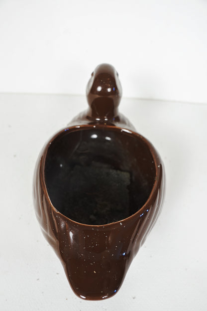 Vintage Giftware Co. Nancy Pew Glossy Brown Ceramic Duck Planter Taiwan