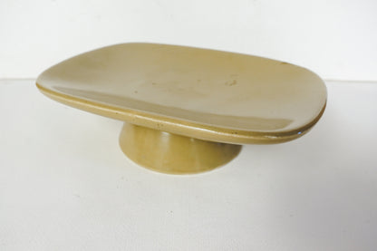 Vintage Hull Pottery Greenish Yellow Pedestal Tray Dish USA F28 6in