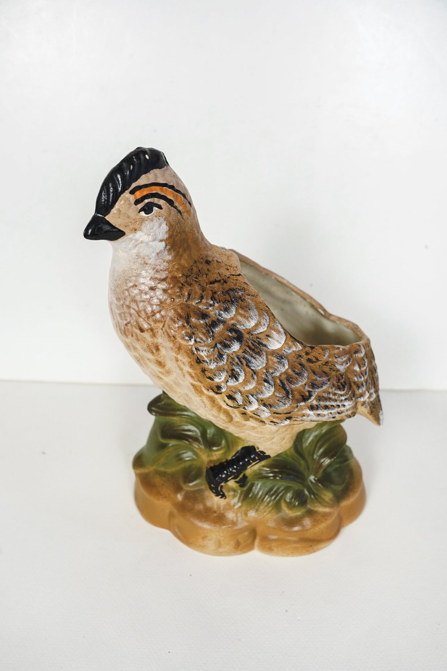 Vintage Ceramic Quail Potter Planter Bird Figurine Plant Succulent Pot Bobwhite