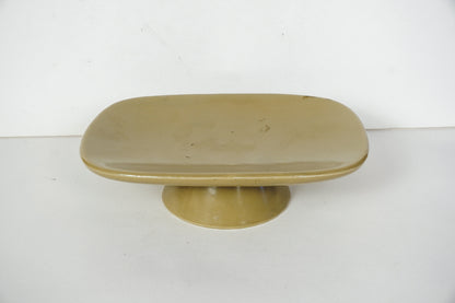 Vintage Hull Pottery Greenish Yellow Pedestal Tray Dish USA F28 6in