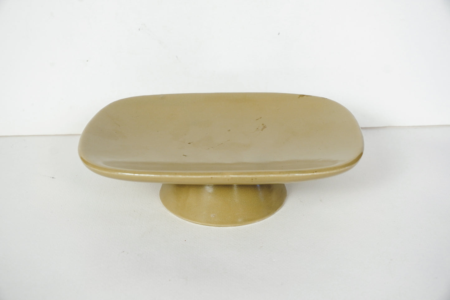 Vintage Hull Pottery Greenish Yellow Pedestal Tray Dish USA F28 6in