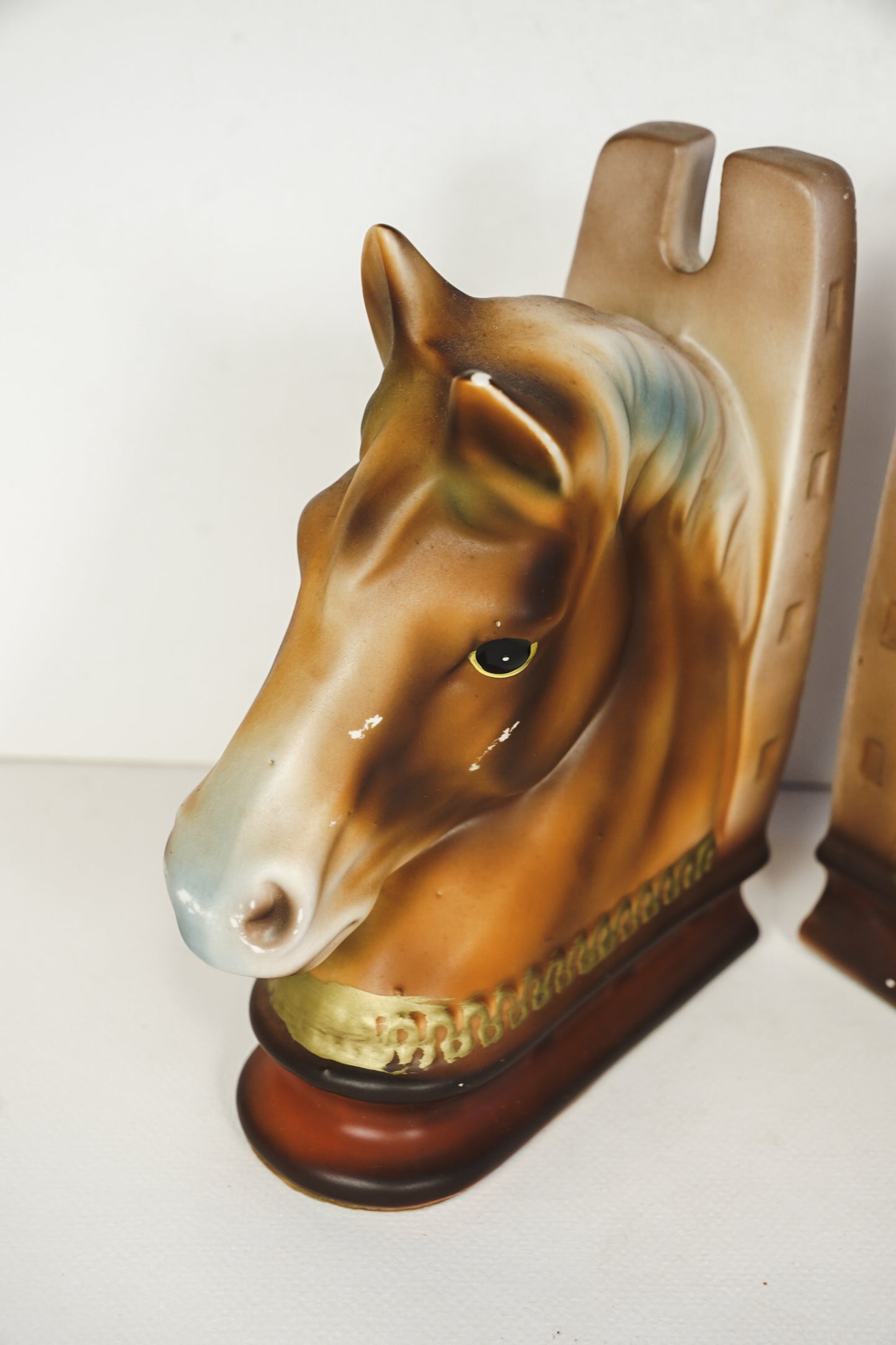 Vintage MCM 1950's Horse Head Bookend Pair Set of 2 Japan Horseshoe 6.5x2.5”