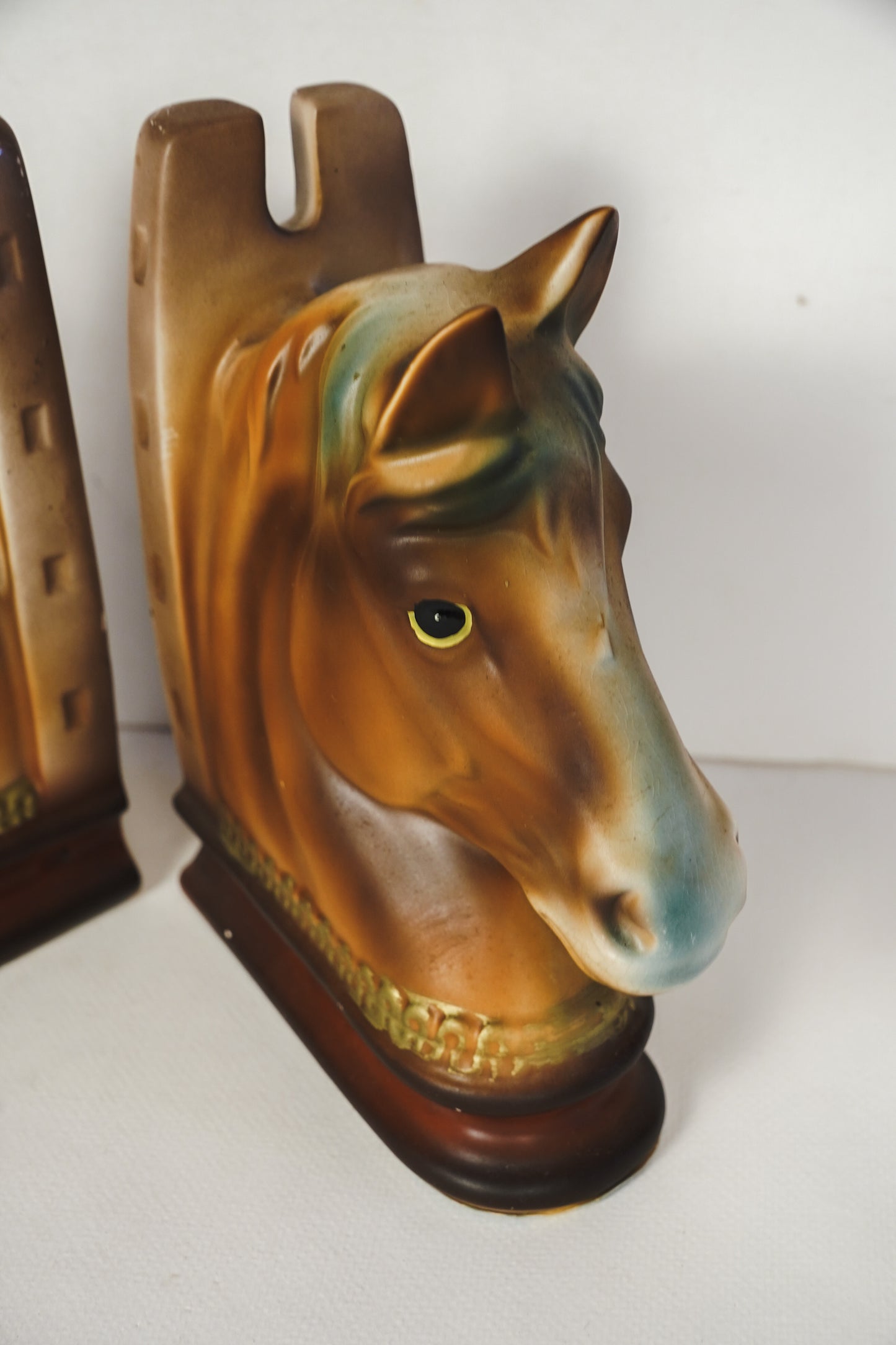 Vintage MCM 1950's Horse Head Bookend Pair Set of 2 Japan Horseshoe 6.5x2.5”