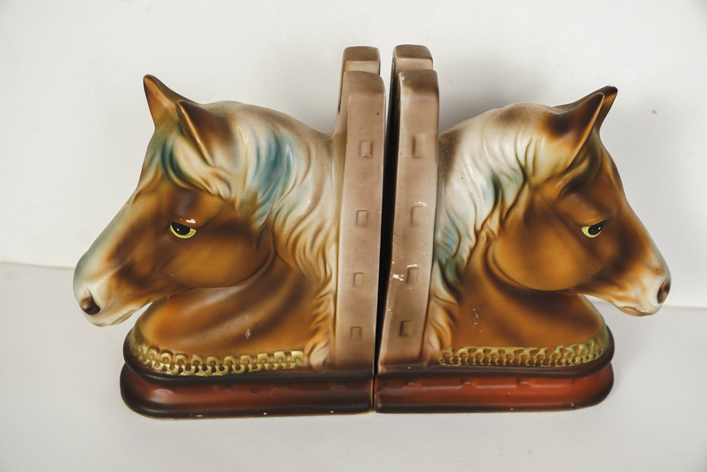 Vintage MCM 1950's Horse Head Bookend Pair Set of 2 Japan Horseshoe 6.5x2.5”