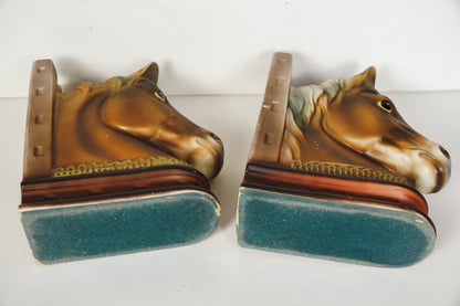 Vintage MCM 1950's Horse Head Bookend Pair Set of 2 Japan Horseshoe 6.5x2.5”