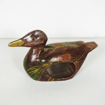 Vintage Hand Painted Carved Wooden Duck Decoy Napkin Ring Holder