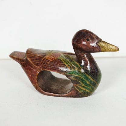 Vintage Hand Painted Carved Wooden Duck Decoy Napkin Ring Holder