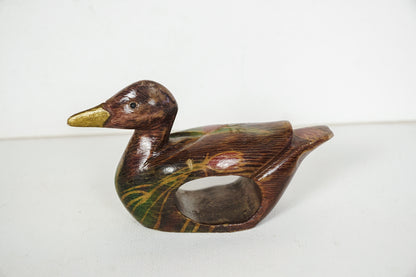 Vintage Hand Painted Carved Wooden Duck Decoy Napkin Ring Holder