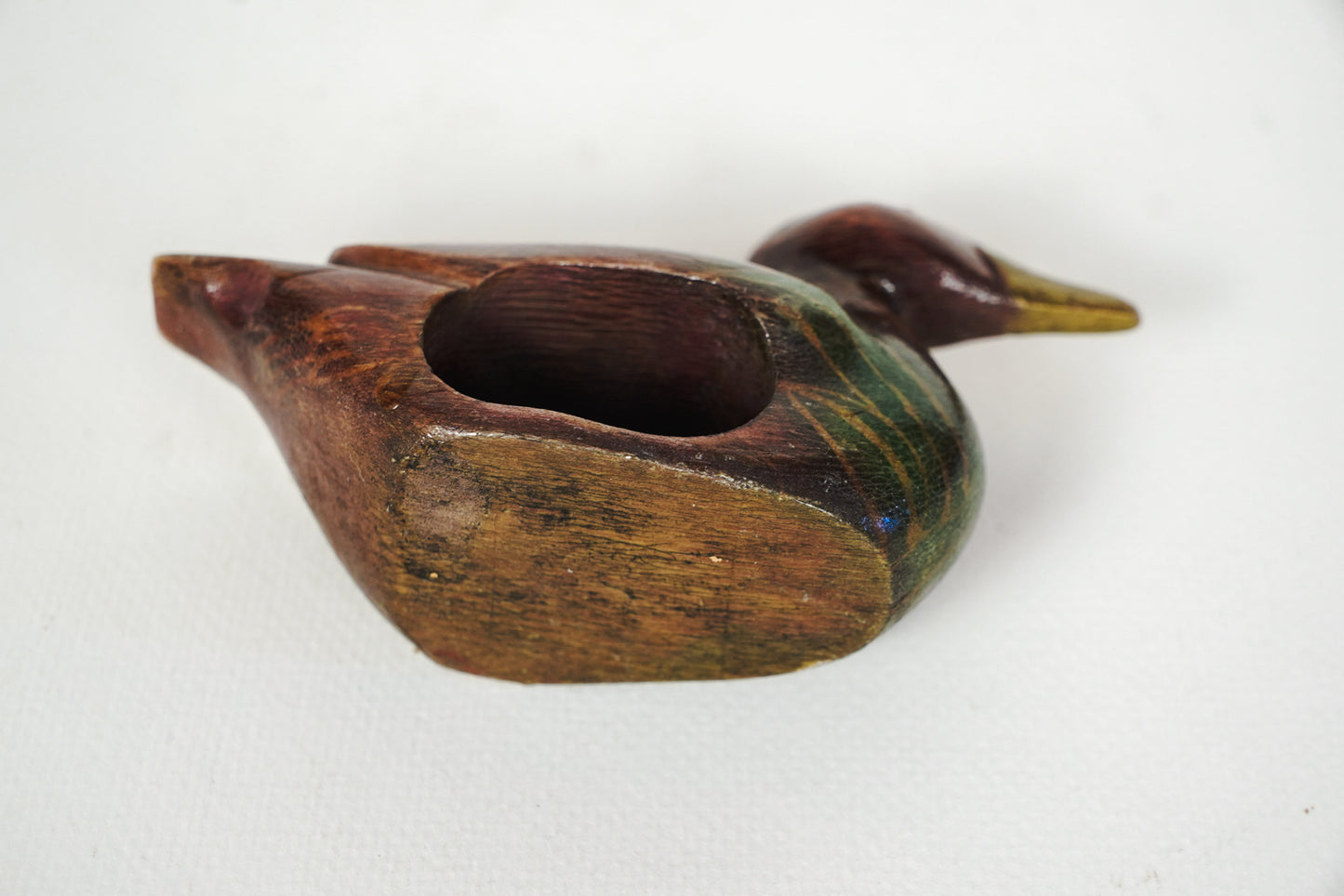 Vintage Hand Painted Carved Wooden Duck Decoy Napkin Ring Holder