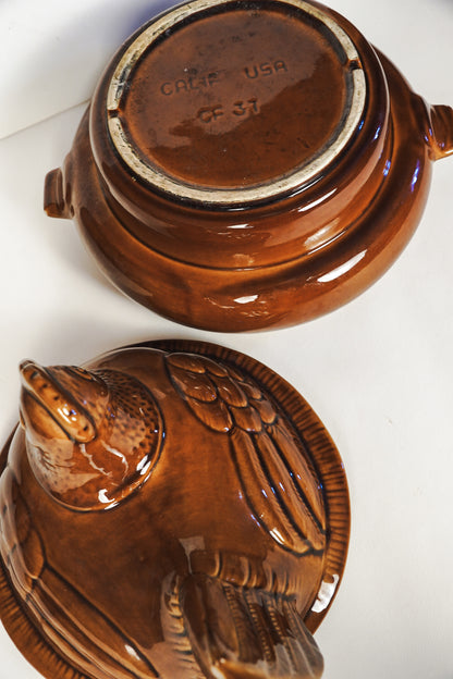 Vintage 1960s Hull California Pottery CF37 Hen On Nest Covered Casserole Dish