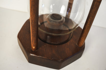Vintage Glass Hurricane Lamp Wood Taper Candle Holder Wood Octagon Base