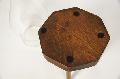 Vintage Glass Hurricane Lamp Wood Taper Candle Holder Wood Octagon Base