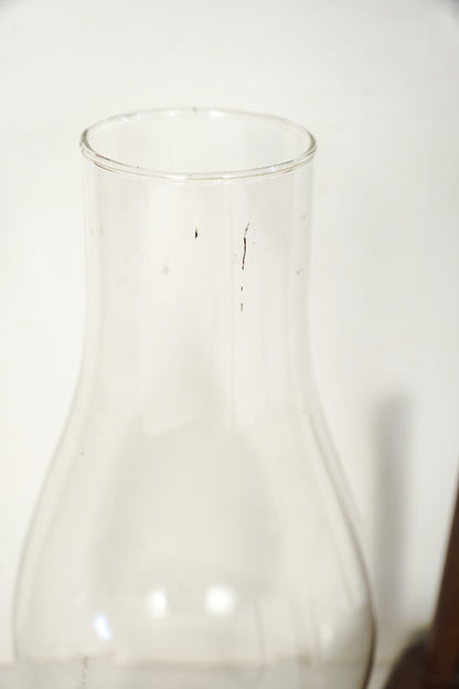 Vintage Glass Hurricane Lamp Wood Taper Candle Holder Wood Octagon Base