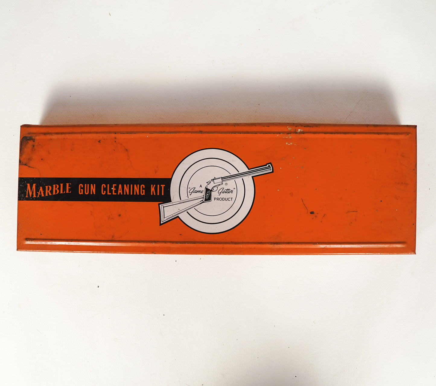 Vintage Marbles Gun Cleaning Kit Orange Tin with Almost All Original Parts EUC