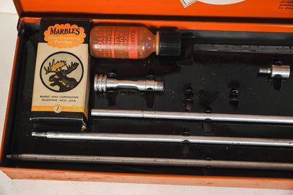 Vintage Marbles Gun Cleaning Kit Orange Tin with Almost All Original Parts EUC
