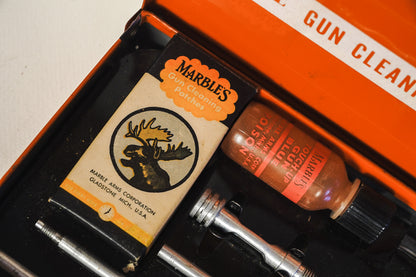 Vintage Marbles Gun Cleaning Kit Orange Tin with Almost All Original Parts EUC