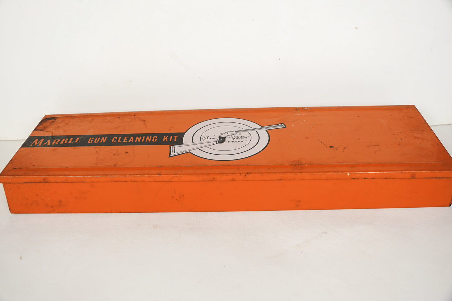 Vintage Marbles Gun Cleaning Kit Orange Tin with Almost All Original Parts EUC