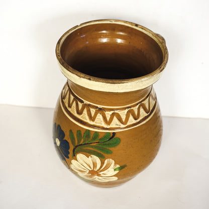 Vintage Hungarian Korond Plum Jam Jar Vase Hand Painted Stoneware Pitcher Folk Art