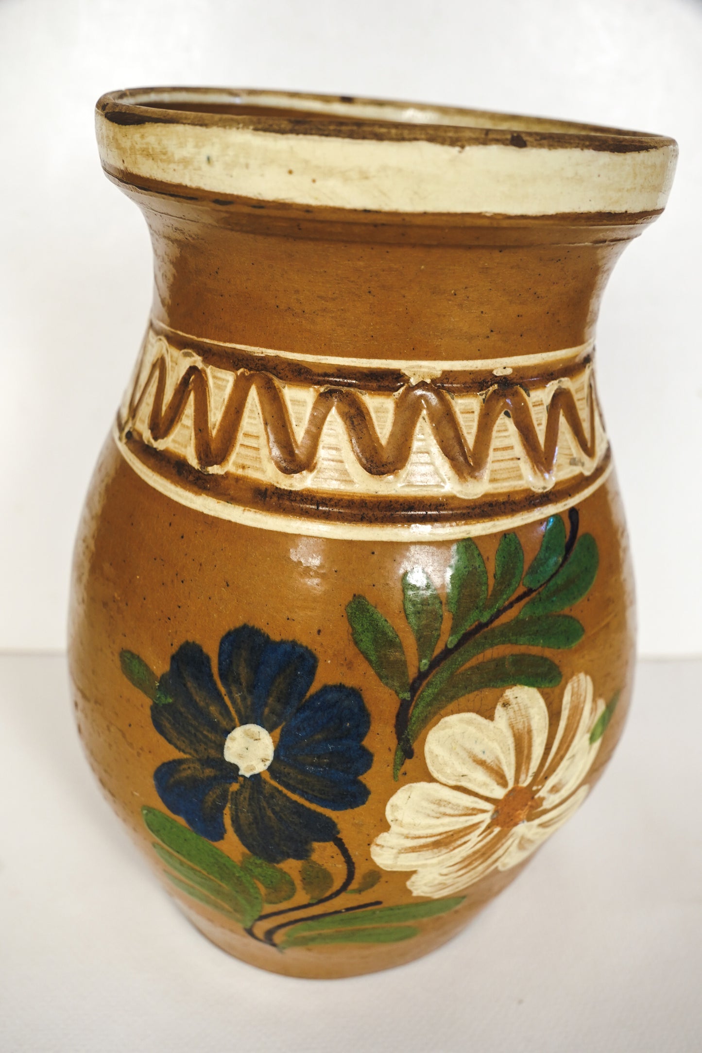 Vintage Hungarian Korond Plum Jam Jar Vase Hand Painted Stoneware Pitcher Folk Art