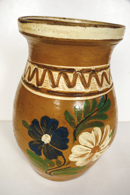 Vintage Hungarian Korond Plum Jam Jar Vase Hand Painted Stoneware Pitcher Folk Art