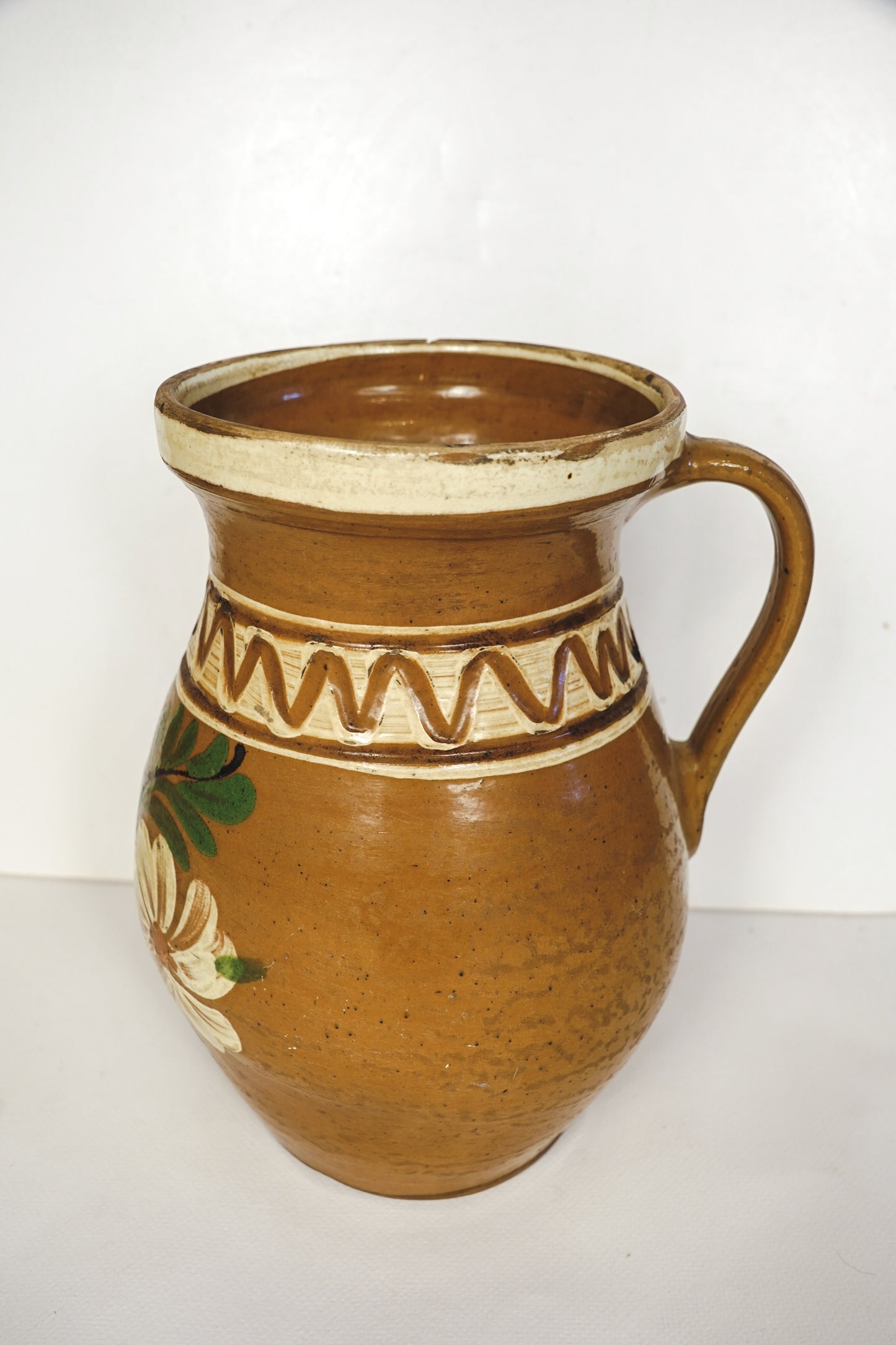 Vintage Hungarian Korond Plum Jam Jar Vase Hand Painted Stoneware Pitcher Folk Art