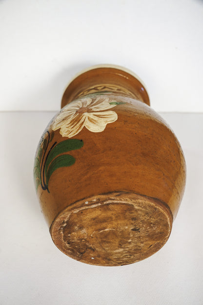 Vintage Hungarian Korond Plum Jam Jar Vase Hand Painted Stoneware Pitcher Folk Art