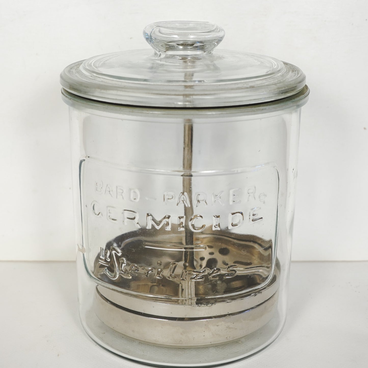 Vintage Bard-Parker Germicide Glass Jar Medical/Barber Sterilizer Jar with Lid