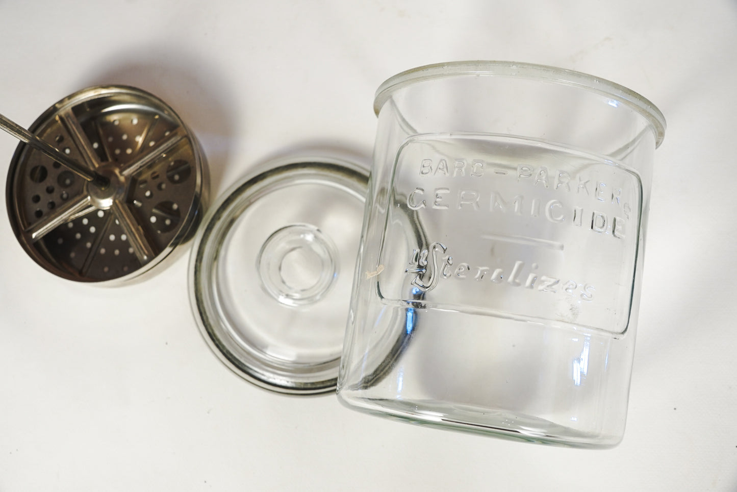 Vintage Bard-Parker Germicide Glass Jar Medical/Barber Sterilizer Jar with Lid