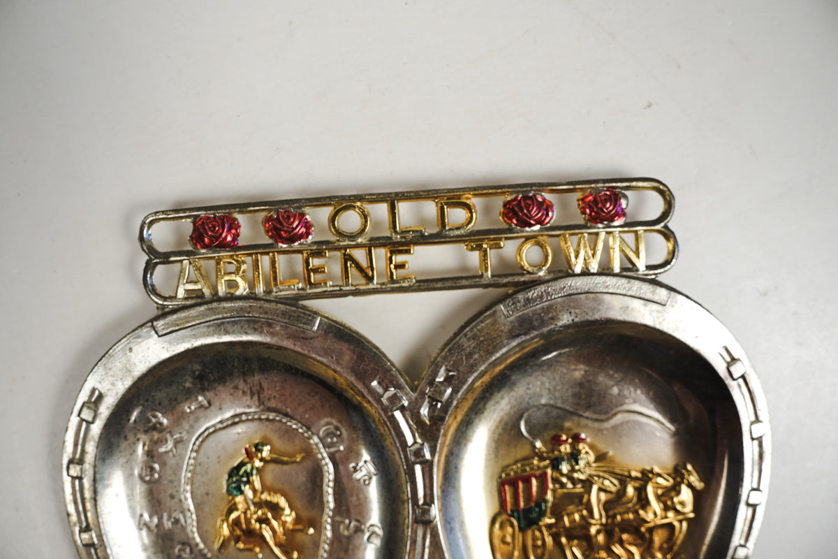 Old Abilene Town Texas Tin Horseshoe Souvenir Tray Ashtray
