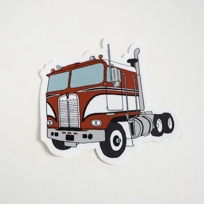 Red Semi Truck Cabover Die Cut Sticker Hand Drawn Design