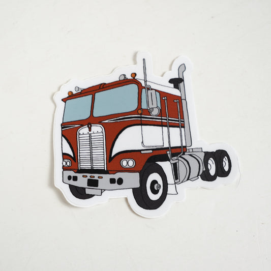 Red Semi Truck Cabover Die Cut Sticker Hand Drawn Design