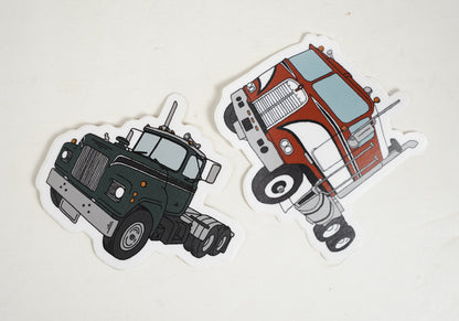 Red Semi Truck Cabover Die Cut Sticker Hand Drawn Design
