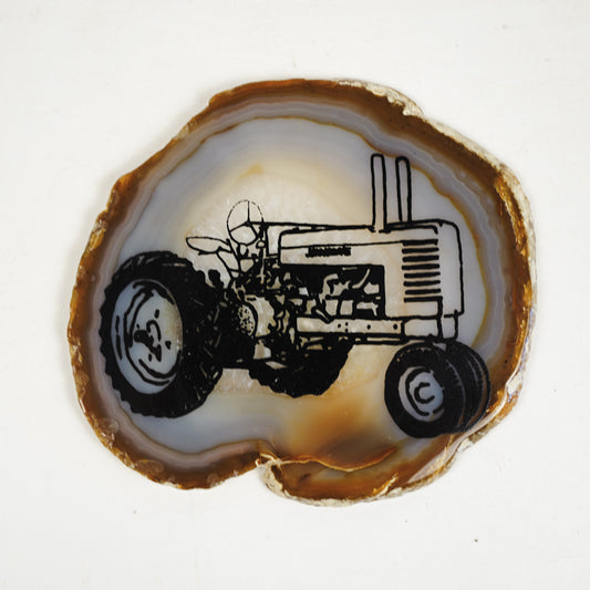 Crystal Geode John Deere Tractor Design Art On Agate Slice Polished Rock