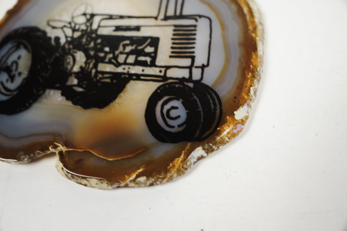 Crystal Geode John Deere Tractor Design Art On Agate Slice Polished Rock