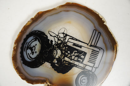 Crystal Geode John Deere Tractor Design Art On Agate Slice Polished Rock