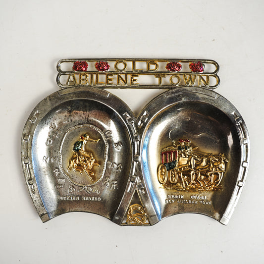 Old Abilene Town Texas Tin Horseshoe Souvenir Tray Ashtray