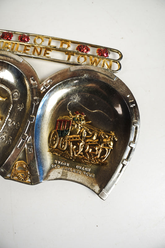 Old Abilene Town Texas Tin Horseshoe Souvenir Tray Ashtray