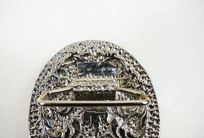 S.S.I. Floral Western Belt Buckle Real Turquoise & Coral Silverplate Like New