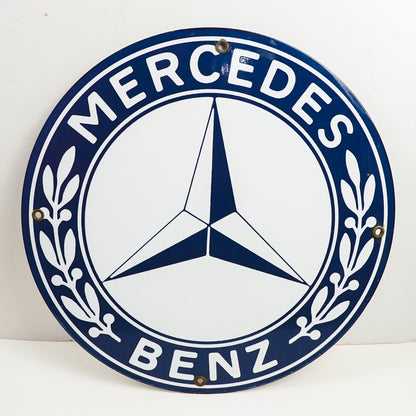 Mercedes Benz Porcelain Enamel Sign Round 11.75in