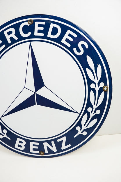 Mercedes Benz Porcelain Enamel Sign Round 11.75in