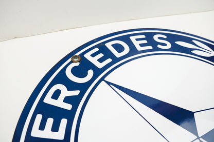 Mercedes Benz Porcelain Enamel Sign Round 11.75in