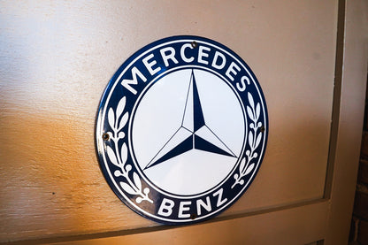 Mercedes Benz Porcelain Enamel Sign Round 11.75in