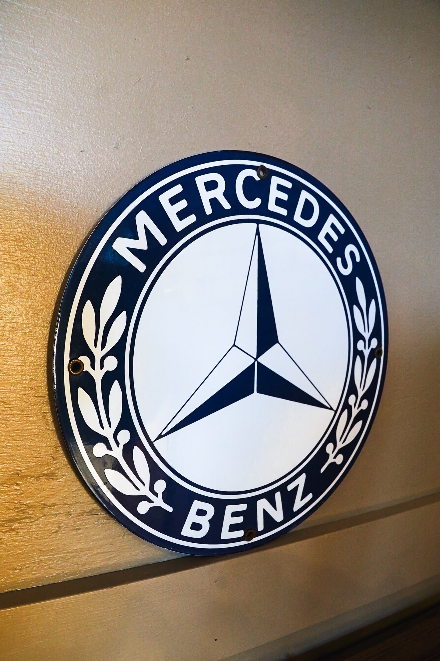 Mercedes Benz Porcelain Enamel Sign Round 11.75in
