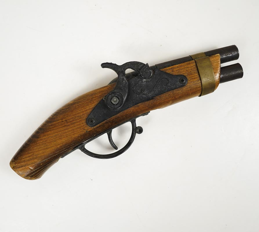 60s Flintlock Wooden Toy Pirate Cap Gun Double Barrel Black Powder