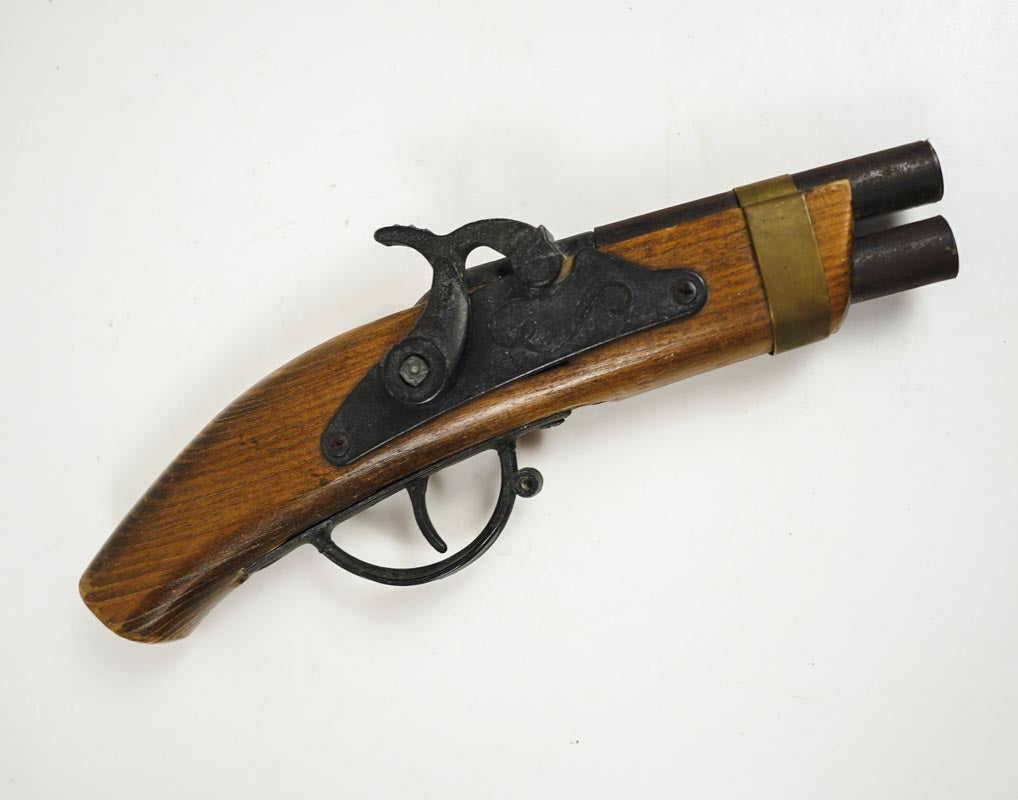 60s Flintlock Wooden Toy Pirate Cap Gun Double Barrel Black Powder